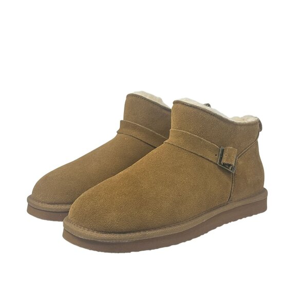 Bearpaw Slip-On Ankle Boots Womens 11 Pawz Brown Suede Leather Buckle NWT Cozy - Picture 3 of 16